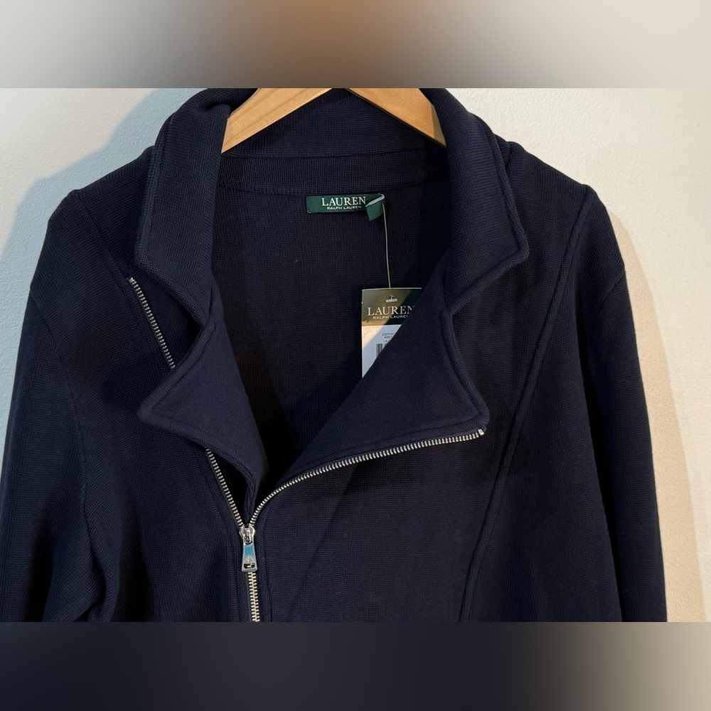 Lauren Ralph Lauren dark navy blue jacket sweater Cotton Blend Front Zipper 1X - Picture 5 of 9